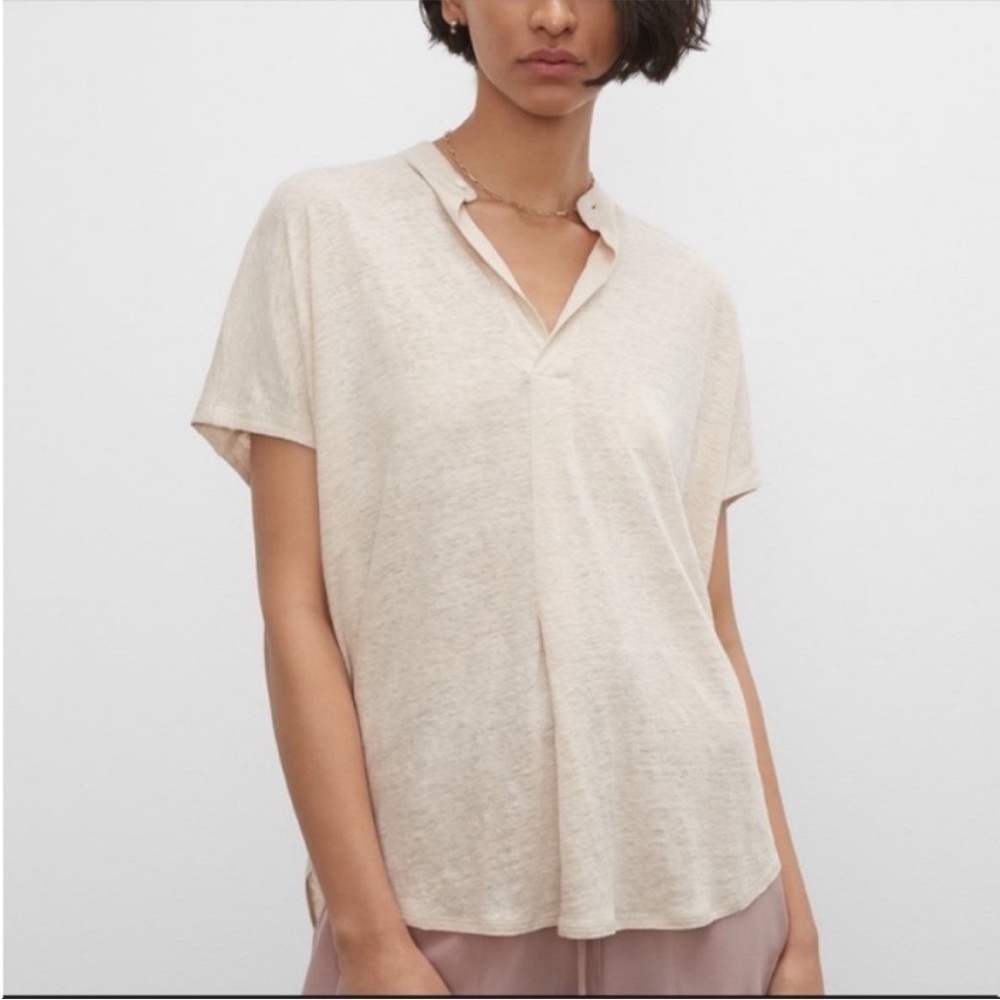 Club Monaco Cream Short Sleeve Button Down Shirt